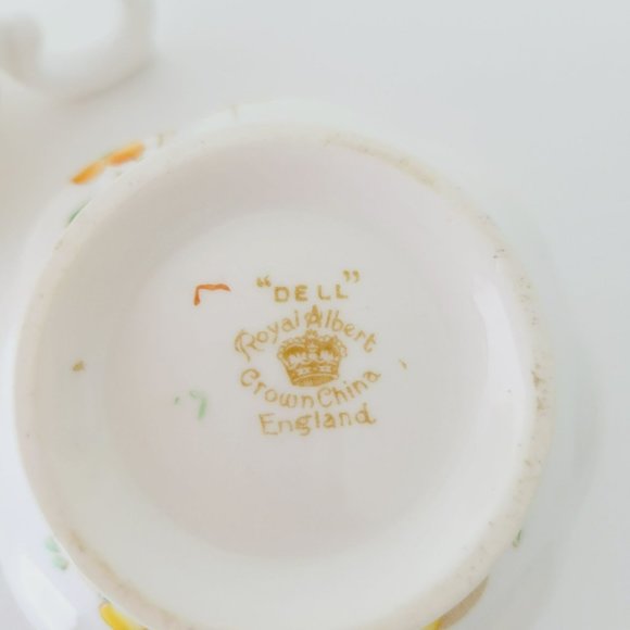 Rare Royal Albert DELL Petite Creamer & Sugar Orange Yellow Floral Bamboo Asian - Picture 7 of 12